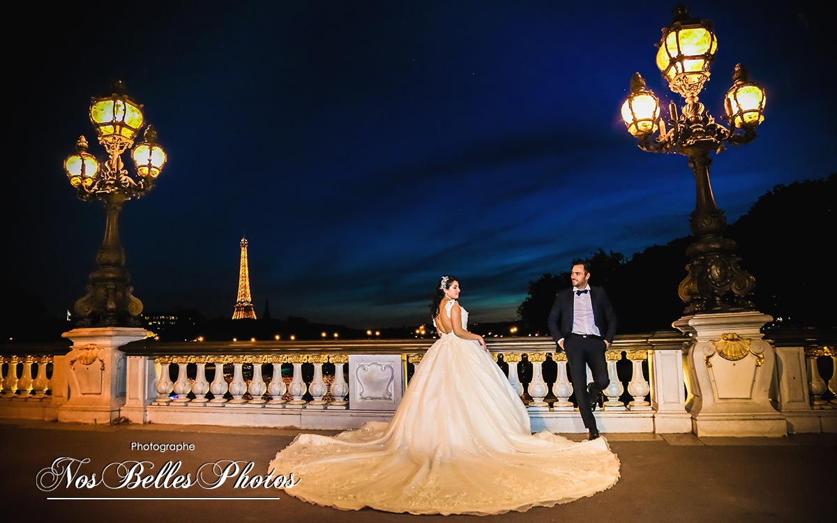 Shooting photo mariage Paris by night