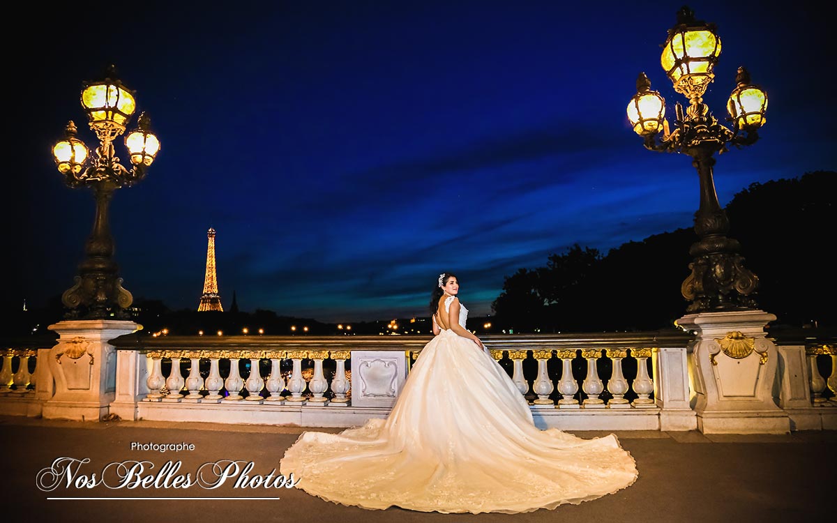 Shooting photo mariage de nuit à Paris, photographe de mariage à Paris